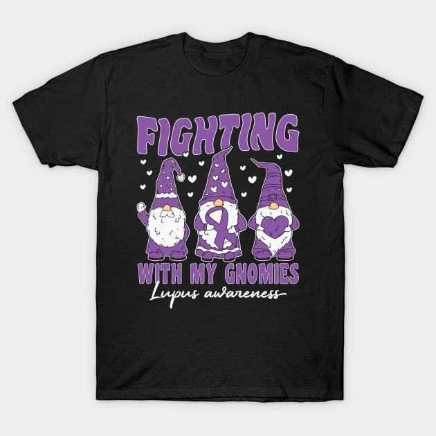 Lupus Awareness Month 2024 Purple Ribbon Gnomies Support T-Shirt by hello world